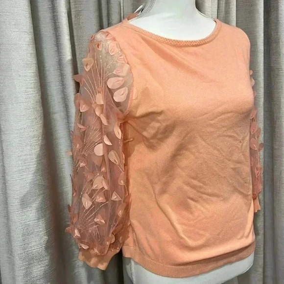 SIONI MILANO LONG SLEEVE CORAL SWEATER WITH FLUTTER LEAF DETAIL - Picture 1 of 7
